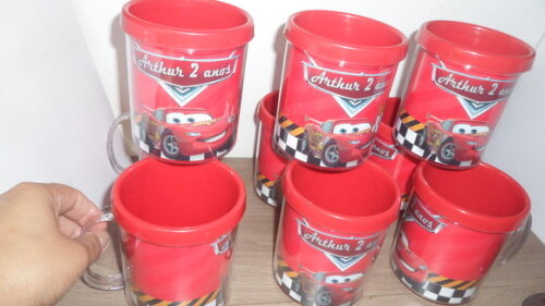 Lembrancinha Carros Caneca Acrilica para Foto Tampa de Rosquear