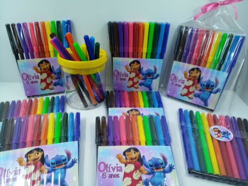 Canetinhas Kit com 12 Cores Tema Lilo e Stitch