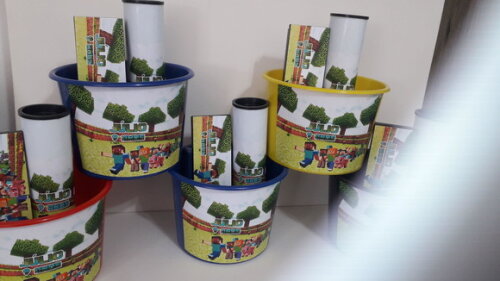 Lembrancinha Minecraft Kit Balde de Pipoca + Domino + Pega Vareta