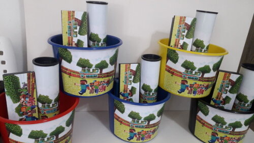 Lembrancinha Minecraft Kit Balde de Pipoca + Domino + Pega Varetas