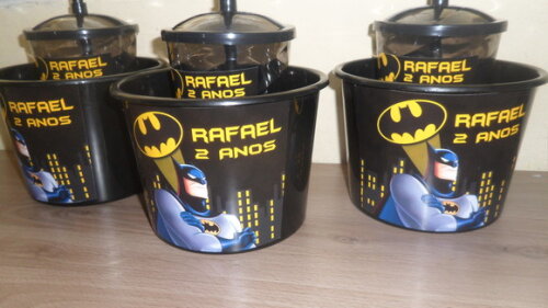 Kit Balde de Pipoca de 1,5 Litro + Copo Tampa Canudo Batman