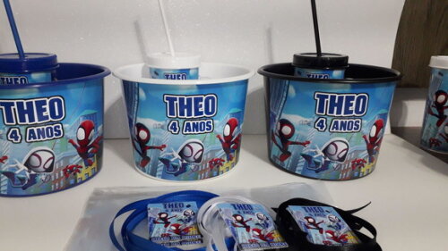Lembrancinha Spider e Seus Amigos Kit Balde de Pipoca 1,5l+ Canec