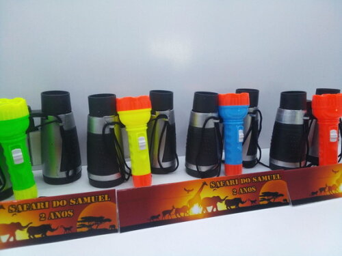 Kit Binoculo Prata + Mini Lanterna Tema Safari