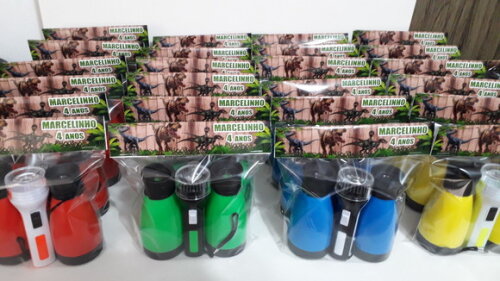 Kit Binoculo Zoom 4 Vezes e Lanterna Tema Dinossauro