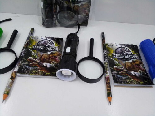 Kit Bloquinho + Mini Lápis + Lanterna + Lupa Dinossauro