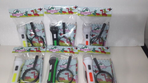 Kit Bloquinho + Mini Lápis + Lanterna + Lupa Dinossauro Baby