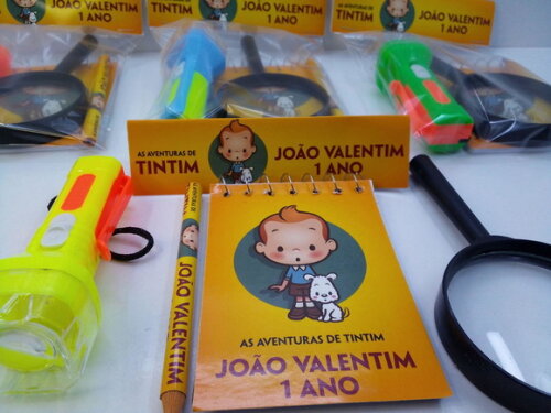Kit Bloquinho + Mini Lápis + Lanterna + Lupa Tintim Baby