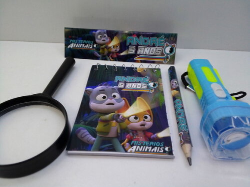 Lembrancinha Misterios Animais Kit Bloquinho + Mini Lápis + Lant