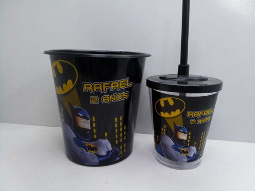 Kit Cinema Balde de Pipoca 1 Litro + Copo com Tampa e Canudo
