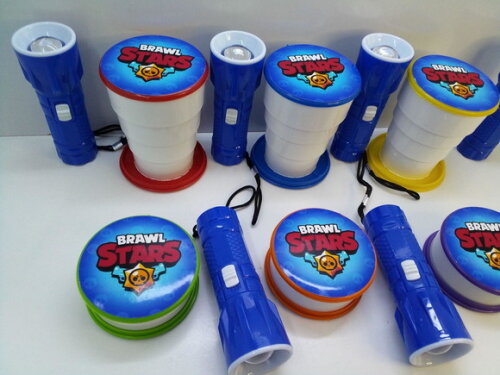 Kit Copo Retratil + Mini Lanterna Tema Brawl Stars