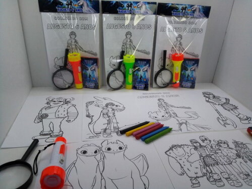 Kit de Desenhos para Colorir + Giz de Cera + Lanterna + Lupa