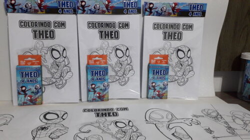 Kit de Desenhos para Colorir com Giz de Cera Aranha Verso