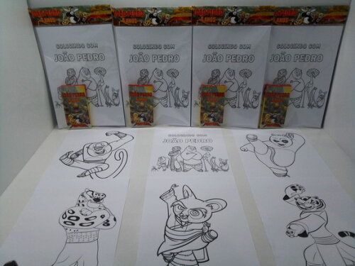Kit de Desenhos para Colorir com Giz de Cera Kung Fu Panda