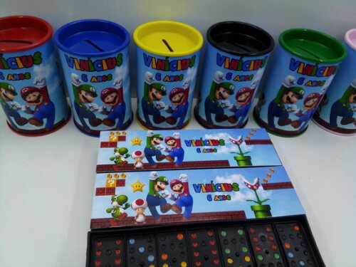 Kit Domino e Cofre Tema Super Mario