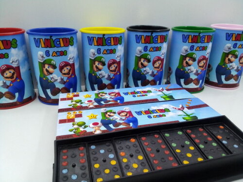 Kit Domino e Cofre Tema Super Mario
