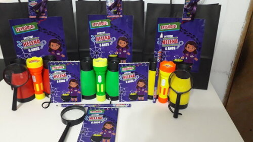 Kit Sacolinha+binoculo+lanterna+lupa+bloquinho+ Lápis