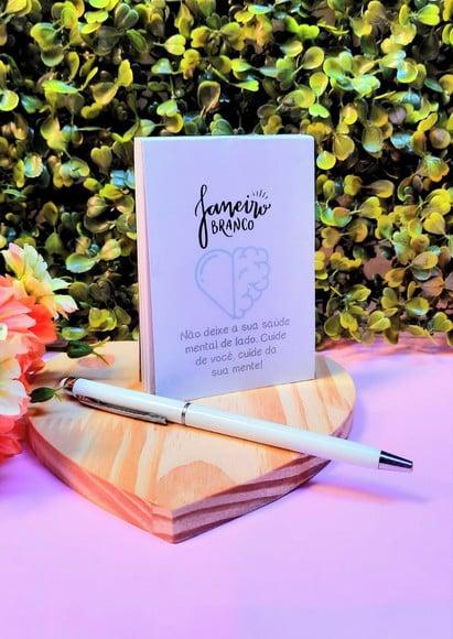 Bloquinho de Anotações + Caneta- Janeiro Branco