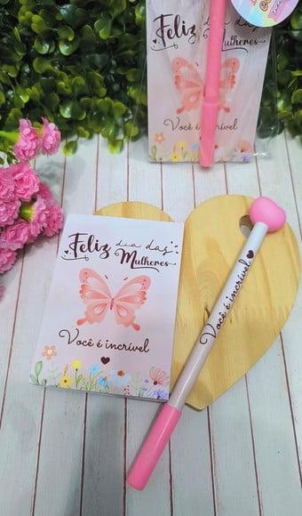 Bloquinho de Anotações com Caneta Coração- Dia da Mulher