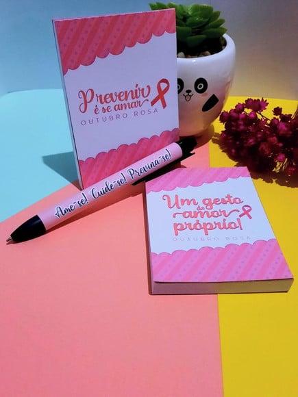 Bloquinho de Anotações com Caneta- Outubro Rosa