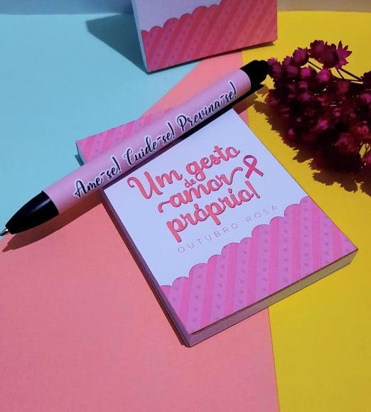 Bloquinho de Anotações com Caneta- Outubro Rosa