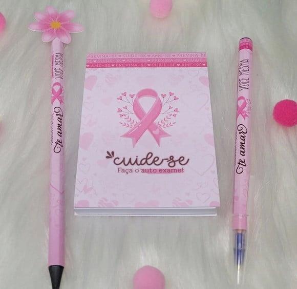 Bloquinho de Anotações com Lápis ou Caneta- Outubro Rosa