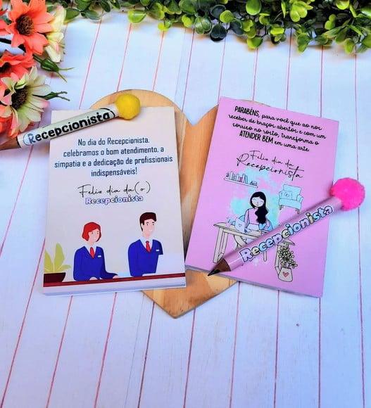 Bloquinho de Anotações com Mini Lápis- Dia do Recepcionista