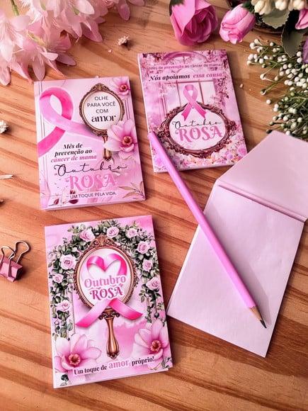 Bloquinho de Anotações e Lápis- Outubro Rosa