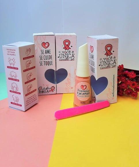 Caixinha com Esmalte e Mini Lixa- Outubro Rosa