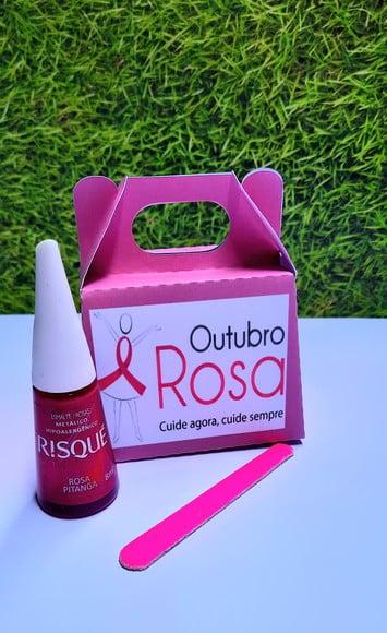 Caixinha com Esmalte e Mini Lixa- Outubro Rosa