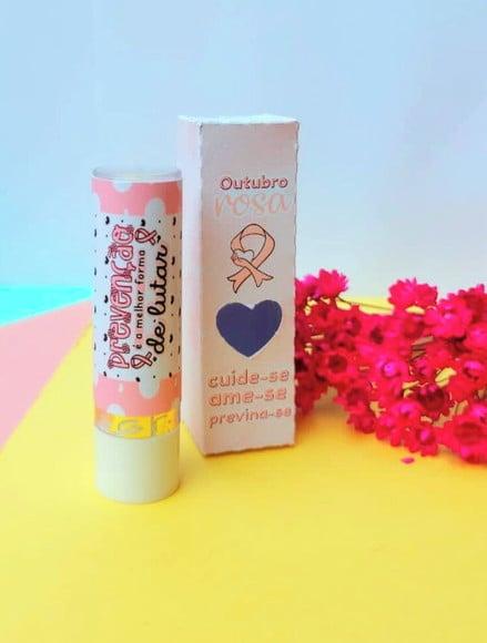 Caixinha com Hidratante Labial (batom de Cacau) Outubro Rosa
