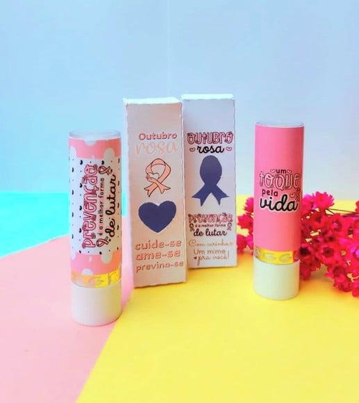 Caixinha com Hidratante Labial (batom de Cacau) Outubro Rosa