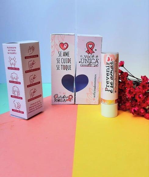 Caixinha com Hidratante Labial(batom de Cacau)- Outubro Rosa