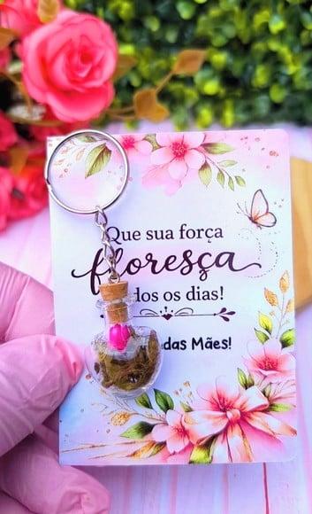 Card + Chaveirinho com Florzinha Sempre Viva- Dia das Mães
