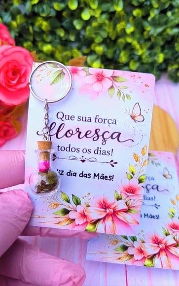 Card + Chaveirinho com Florzinha Sempre Viva- Dia das Mães