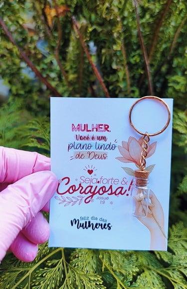 Card + Chaveirinho com Florzinha Sempre Viva- Dia da Mulher