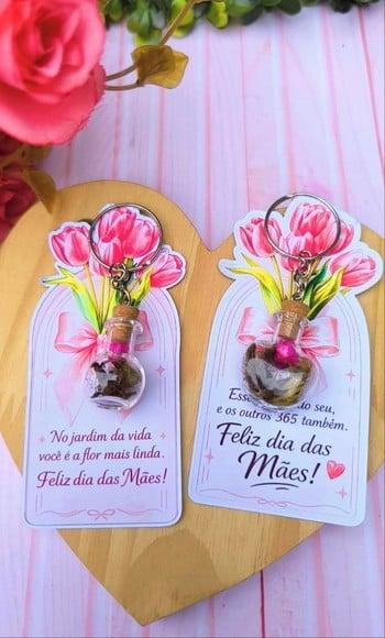Card + Chaveiro com Florzinha Sempre Viva- Dia das Mães