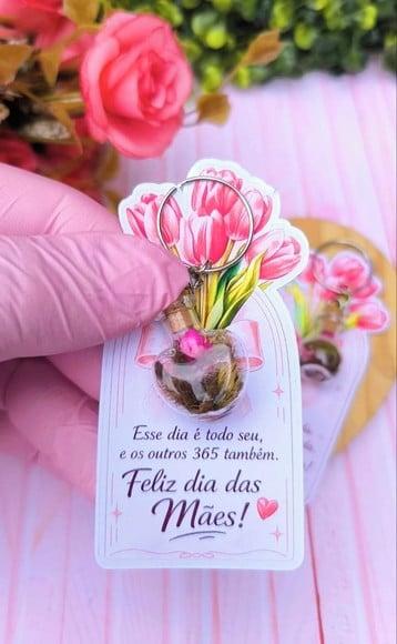 Card + Chaveiro com Florzinha Sempre Viva- Dia das Mães