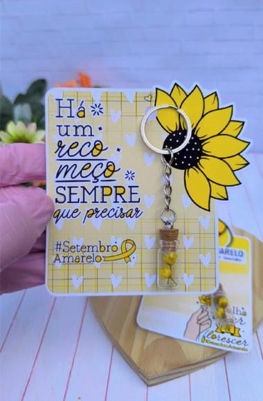 Card com Chaveirho e Florzinha Sempre Viva- Setembro Amarelo
