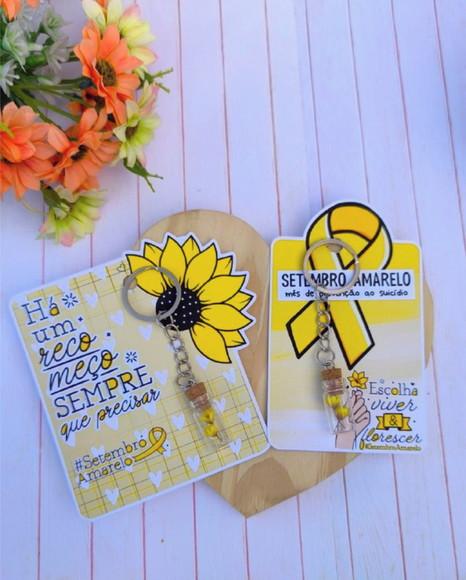 Card com Chaveirho e Florzinha Sempre Viva- Setembro Amarelo