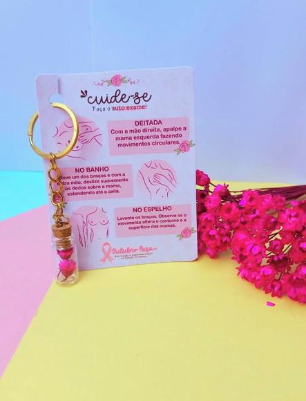 Card com Chaveirinho com Florzinha- Outubro Rosa