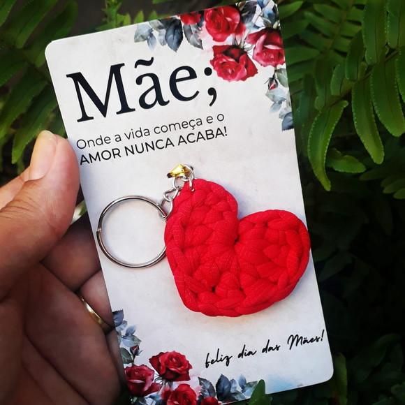 Card com Chaveirinho Coração de Crochê- Dia das Mães
