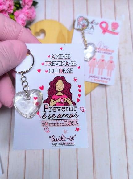 Card com Chaveirinho Coração- Outubro Rosa