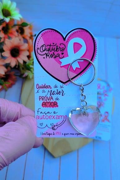 Card com Chaveirinho Coração- Outubro Rosa