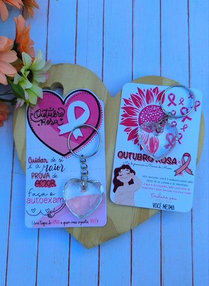 Card com Chaveirinho Coração- Outubro Rosa