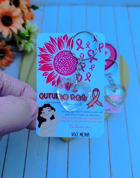 Card com Chaveirinho Coração- Outubro Rosa