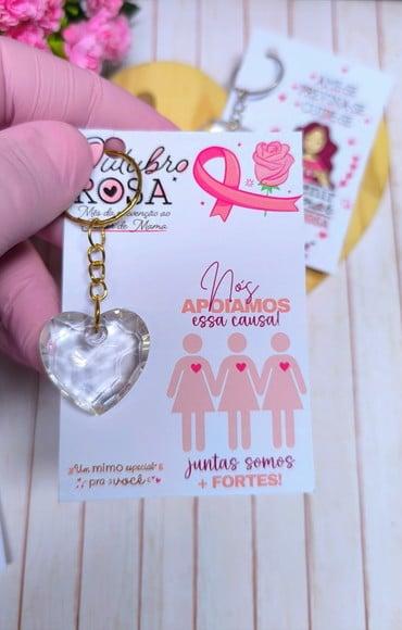 Card com Chaveirinho Coração- Outubro Rosa