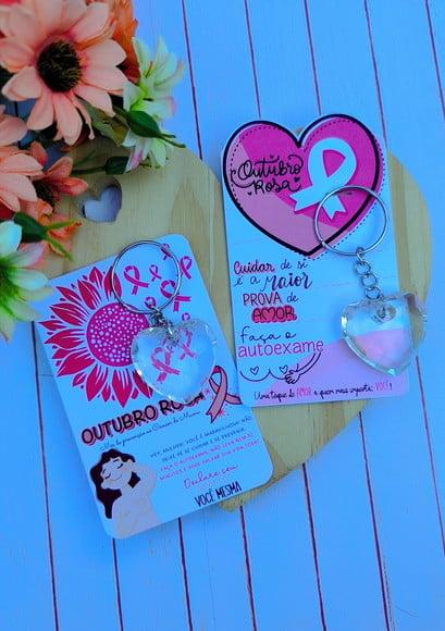 Card com Chaveirinho Coração- Outubro Rosa