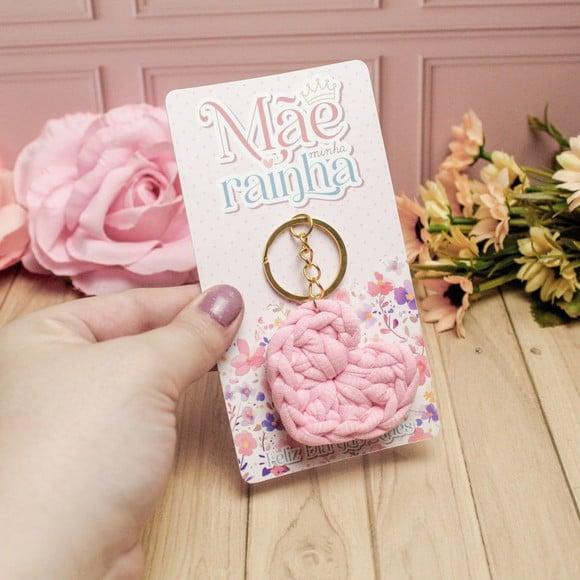 Card com Chaveirinho de Coração de Crochê- Dia das Mães