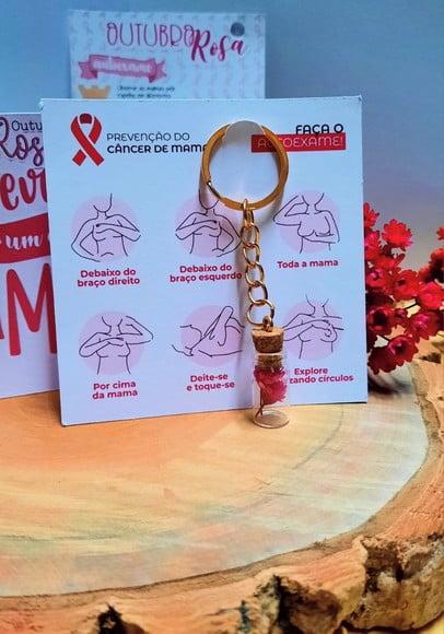 Card com Chaveirinho de Florzinha- Outubro Rosa