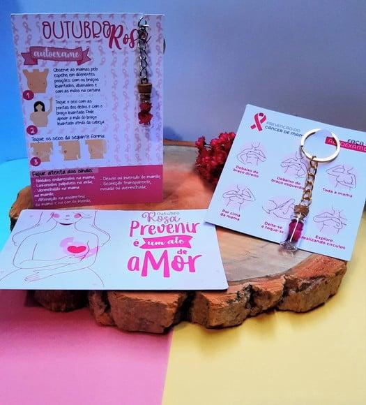 Card com Chaveirinho de Florzinha- Outubro Rosa